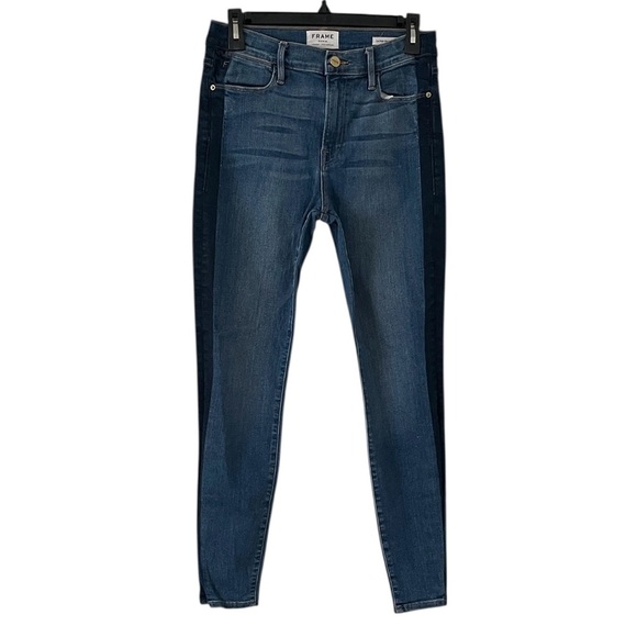 Frame Women's Blue Dark Wash Colorblock Le High Skinny Crop Denim Jeans Size 29
